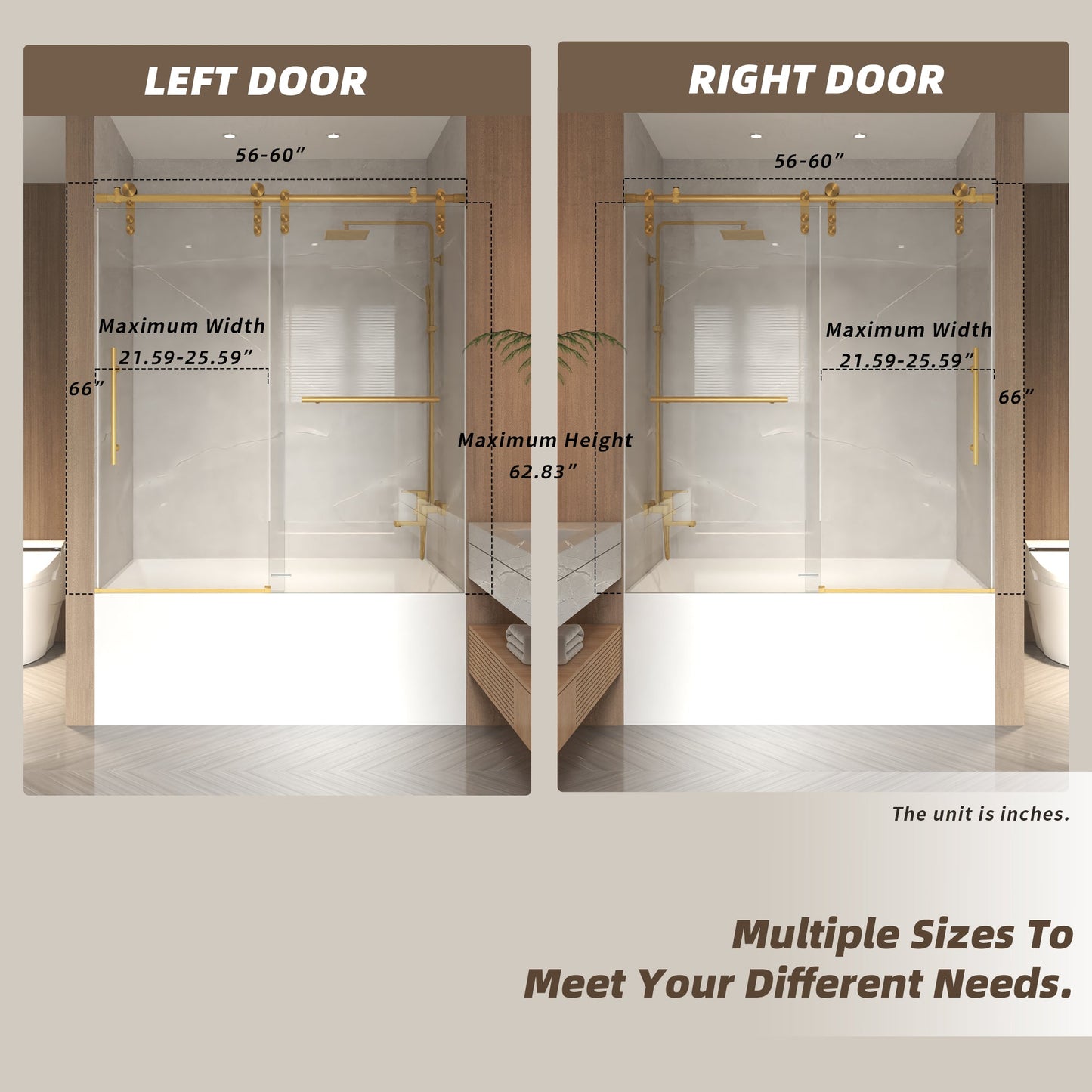 56-60" x 66" Frameless Sliding Bathtub Door