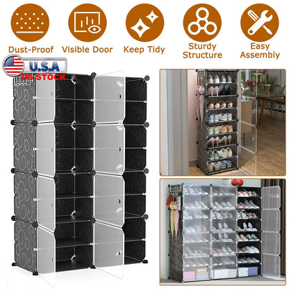 8-Tier Shoe Rack Organizer with Transparent Doors, 32 Pairs