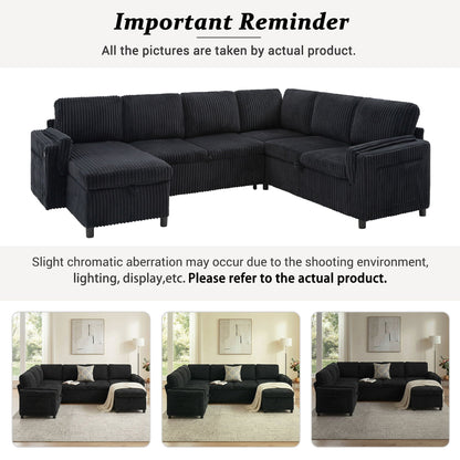 Convertible U-Shaped Sectional Sofa Bed With USB Ports And Storage
