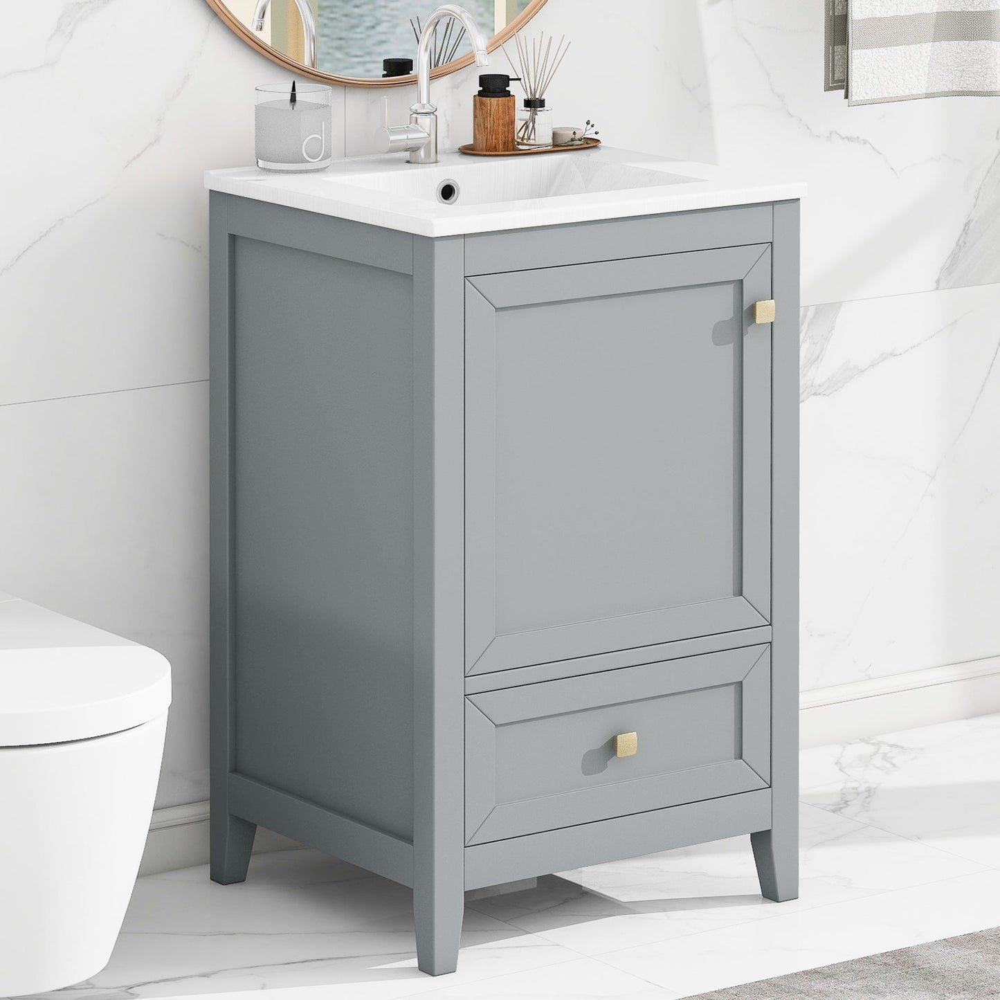20" Bathroom Vanity with Sink, Storage Rack, and Soft Closing Door - Grey