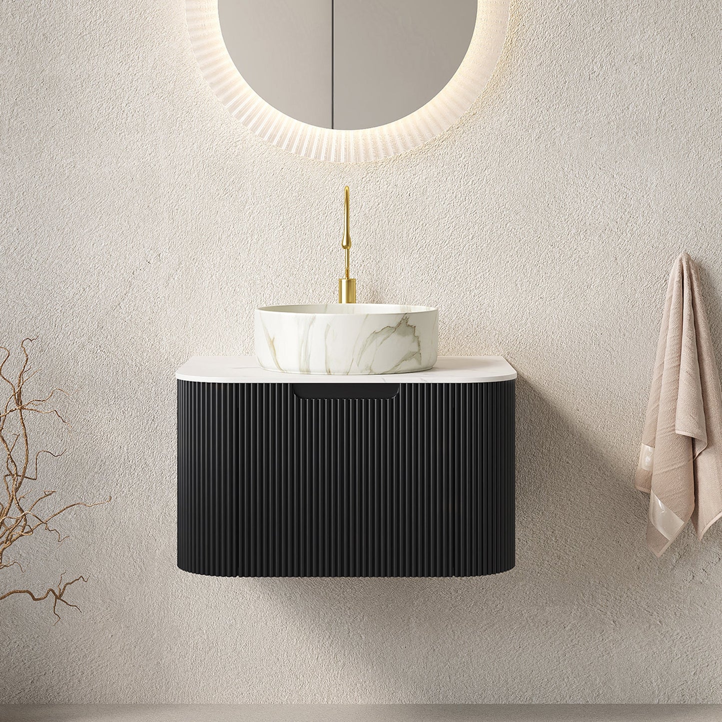 DINA 24" Bathroom Vanity & Sink with Floating Curved Edges