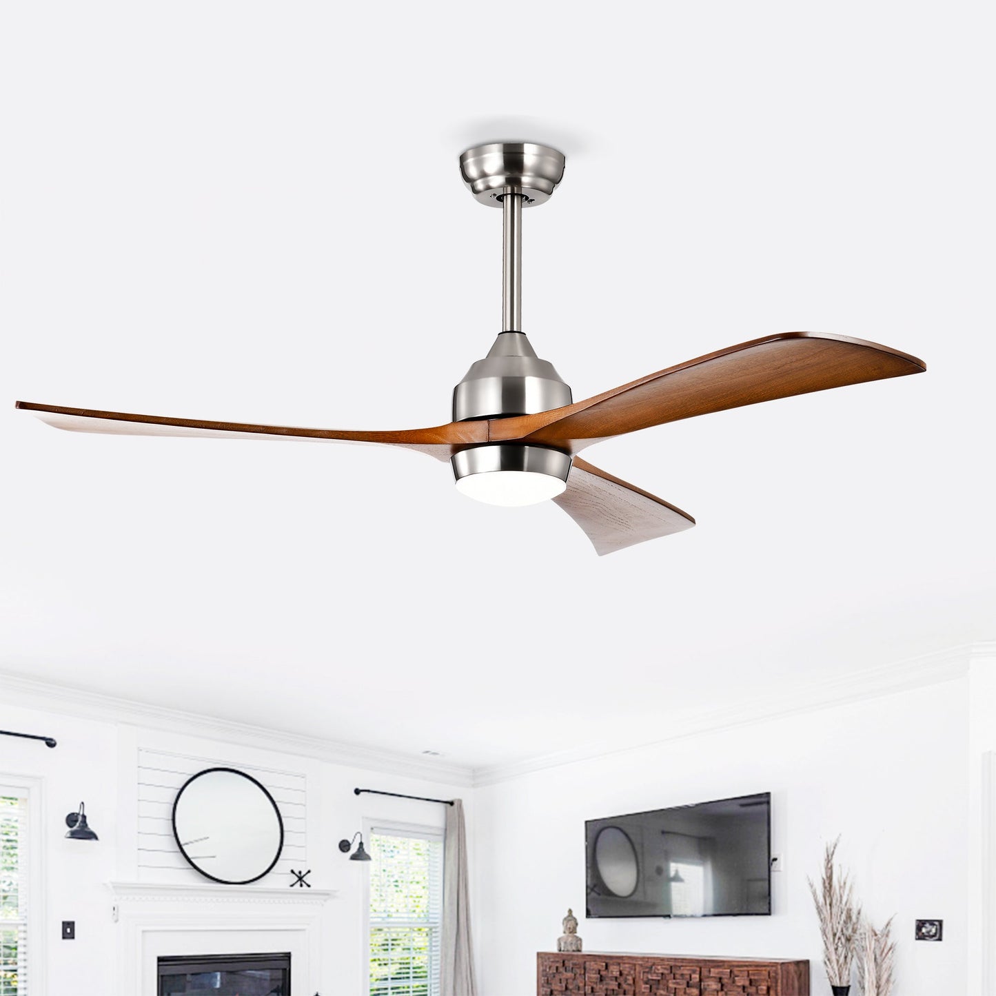 52" Solid Wood Blades Ceiling Fan with Lights and Remote Control