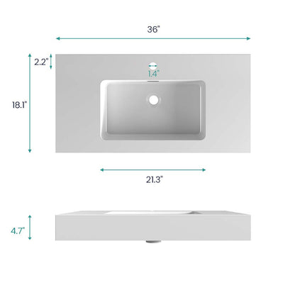 BB02-36-101 Integrated Solid Surface Basin Without Drain and Faucet, Glossy