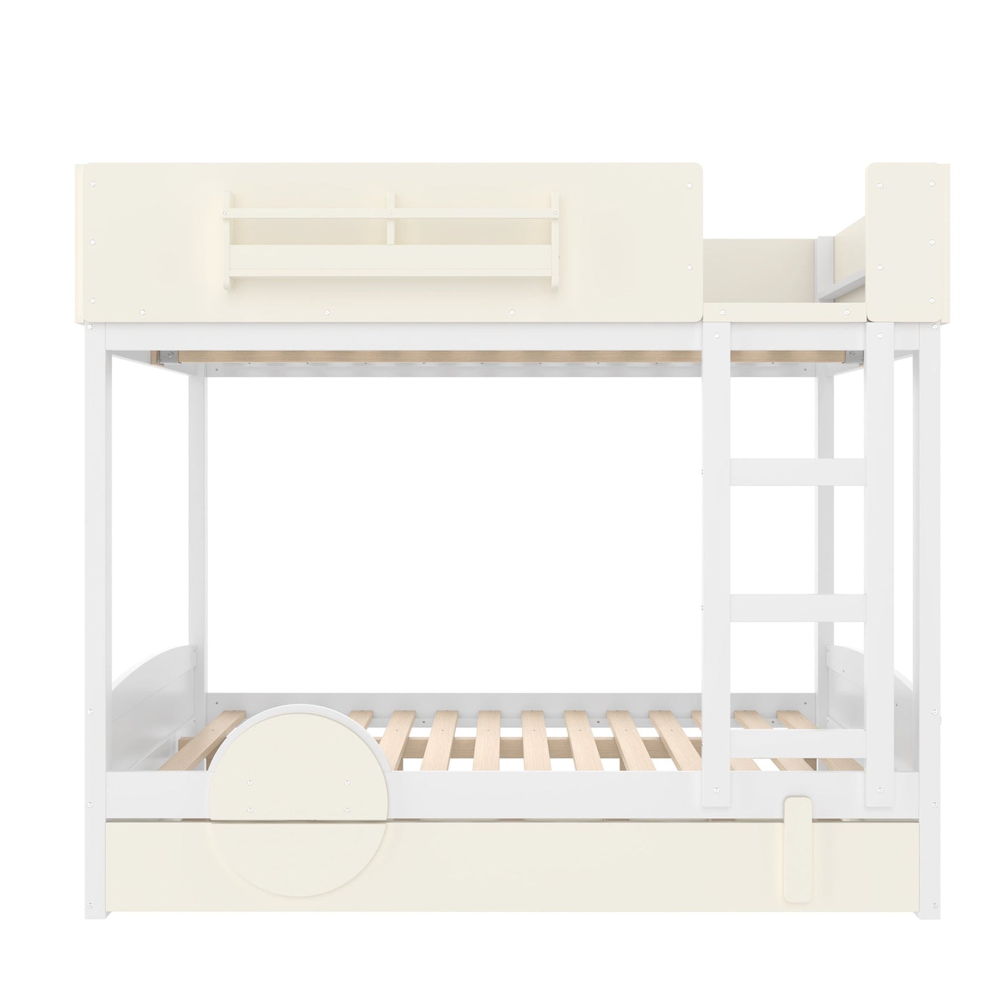 Full Bunk Bed with Trundle, Wood Bunk Bed Frame with Bookshelf