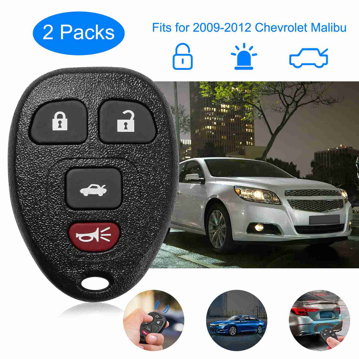 2 Keyless Entry Car Key Remote Key Fob Case Button Pad Replacement for 2009-2012 Chevrolet Malibu KOBGT04A