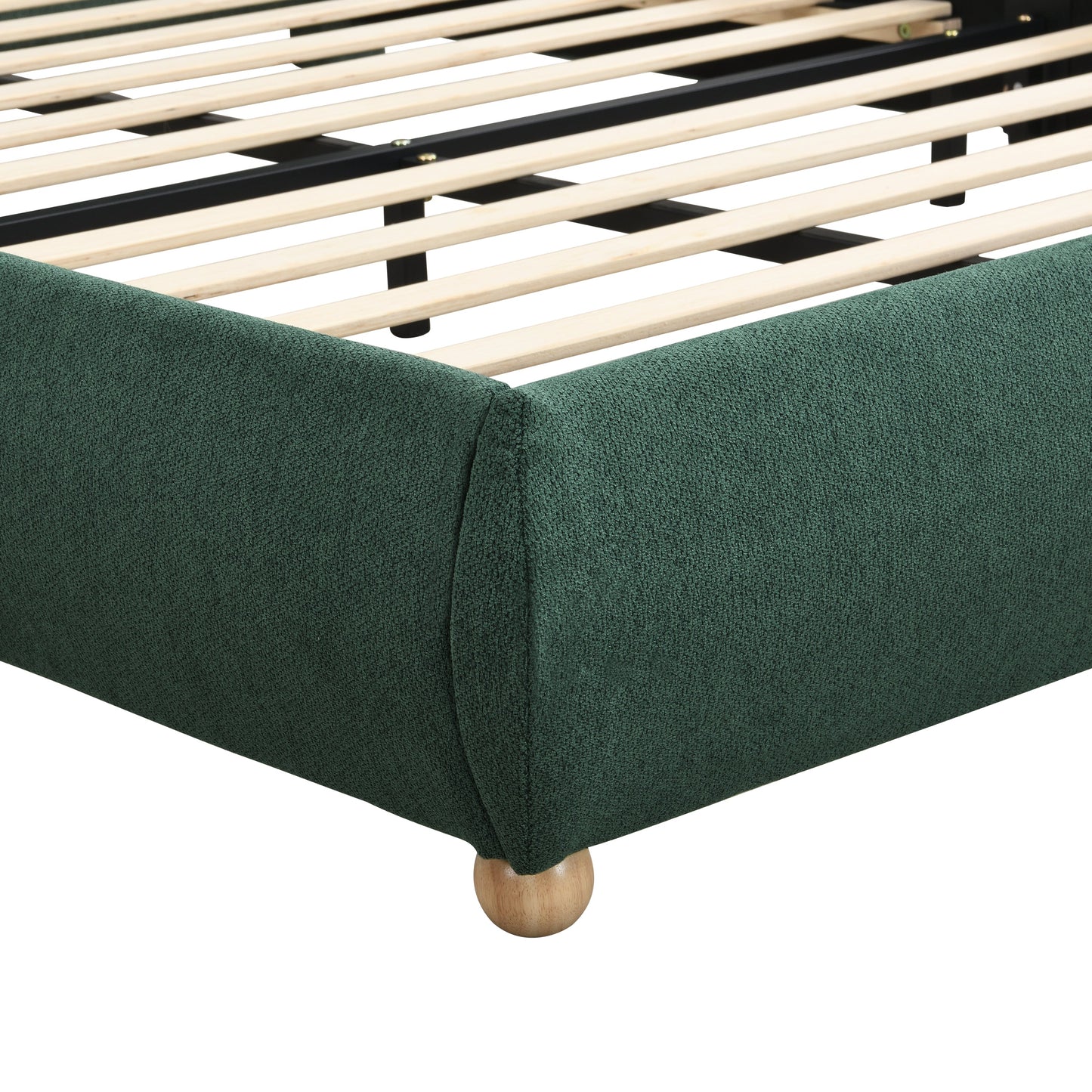 Queen Size Upholstered Platform Bed Frame with Rounded Corners Curved Headboard