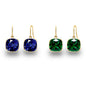 2 Pair Pack: 9.00 CTW Cushion Cut Created Blue Sapphire & Emerald Drop Earrings – Available in .925 Sterling Silver or 14kt Yellow Gold Over .925 – 8mm Square Gems