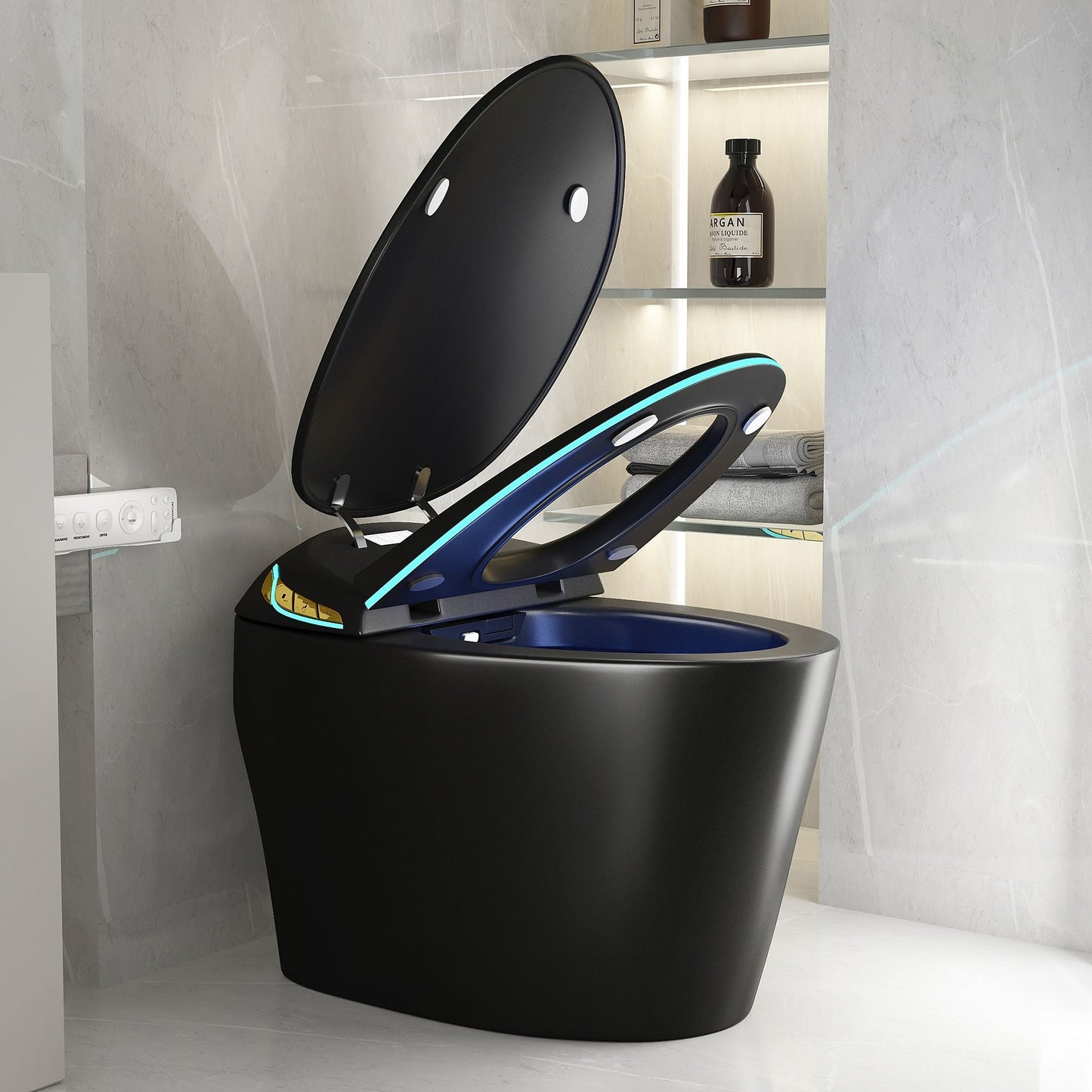 Unique Smart Toile With Built In Bidet, Auto Open / Close Seat, Foot Sensor, LED Display, Night Light, Warm Water & Dryer Ceramic