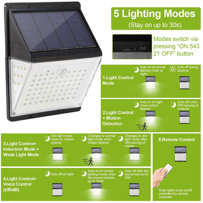 Solar Lights 88 LEDs Wall Lamps Outdoor 120¡ Motion Sensor Sound Control Lightings 270¡Illumination IP65 Waterproof w/ 2.5m Extend Wire for Garage Gar