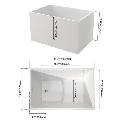 43" Acrylic Freestanding Bath Tub Modern Soaker Tub