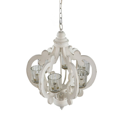 Farmhouse Chandelier, 6 Light Wood Chandelier Pendant Light Fixture With Adjustable Chain For Dining Room Living Room Entryway, Bulb Not Included