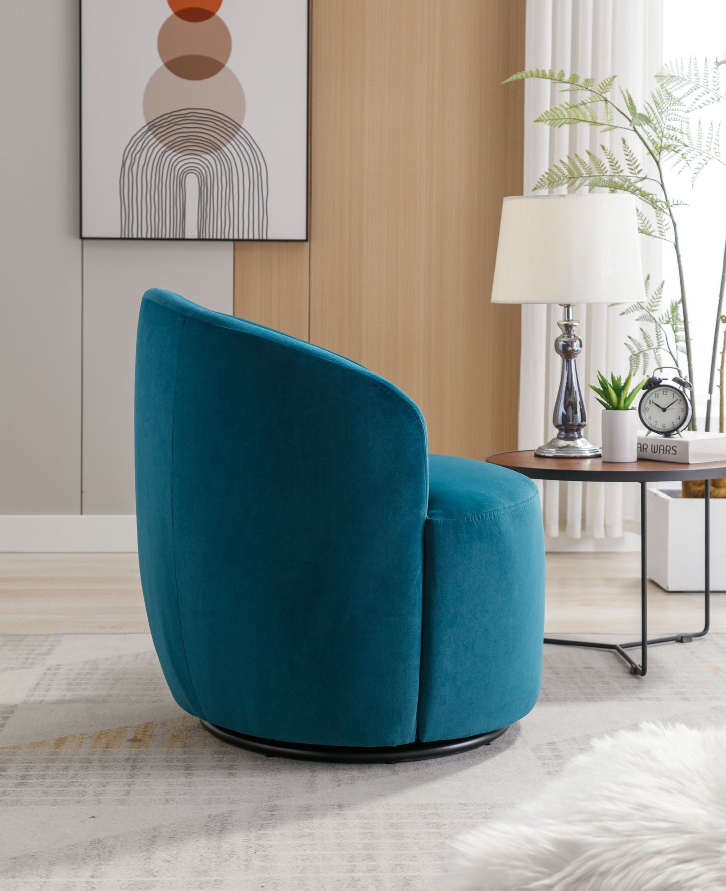 Swivel Accent Armchair Barrel Chair With Powder Coating Metal Ring