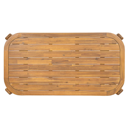 Kaja Outdoor Acacia Wood Dining Table, Teak Finish with Slat Design