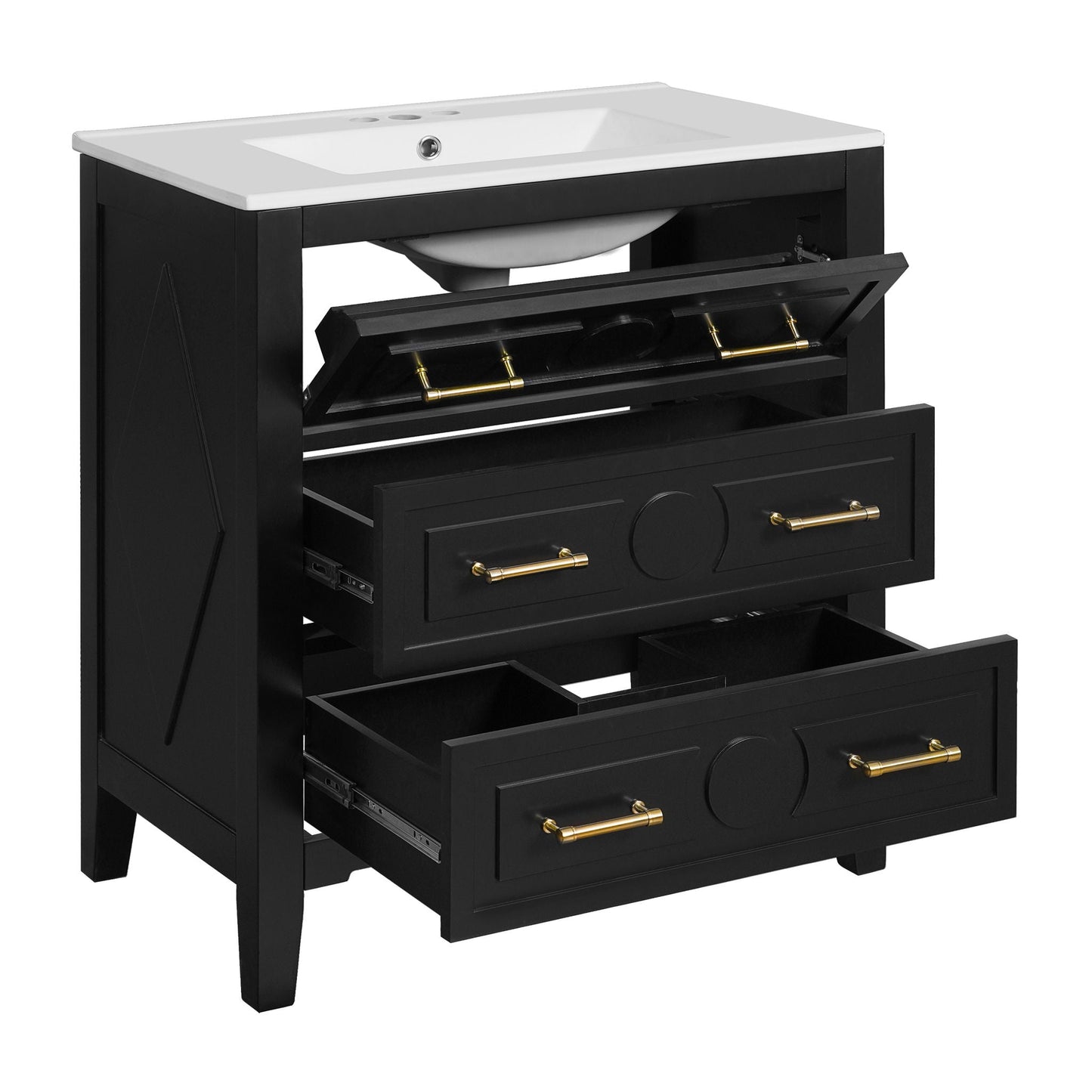 Retro Bathroom Vanity With Sink Combo, Free Standing Single Set With 3 Drawers