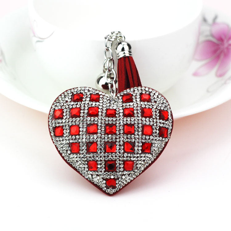 LuxeCharm Sparkling Gold Rhinestone Heart Keychain | Champagne Crystal Studded Heart Bag Charm with Tassel and Bell – European Style Personalized Gift