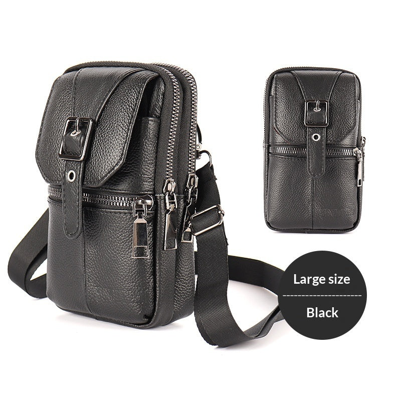 Genuine Leather Belt-Attached Multifunctional Phone Bag Mens Waist Bag
