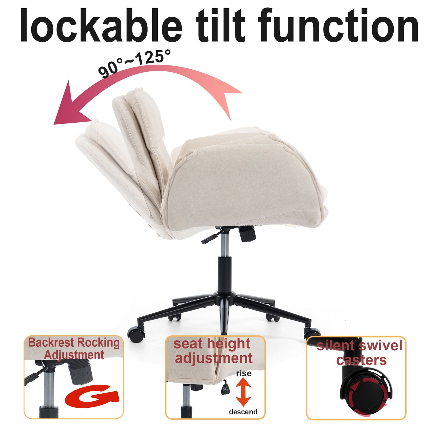 Criss Cross Swivel Desk Chair With Adjustable Armrests & Wheels For Home Office