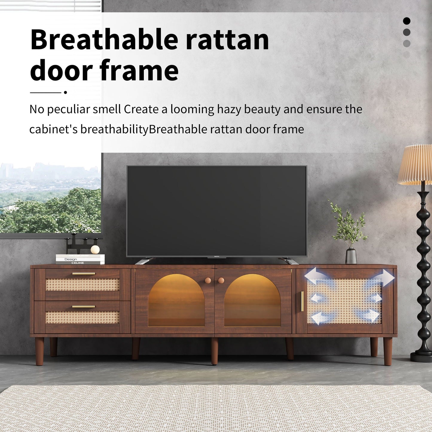 TV Stand With 3 Cabinets & 2 Drawers, LED Light Media Console For TVs Up To 80" - Dark Brown