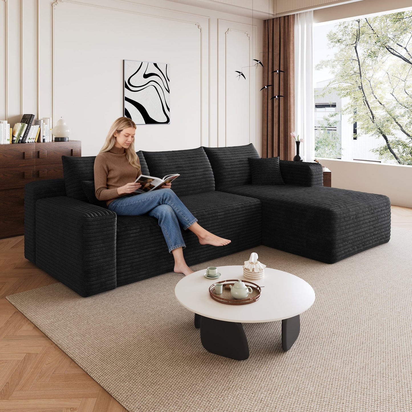95" Cloud Sectional Sofa, Modern Minimalist Upholstered Couch