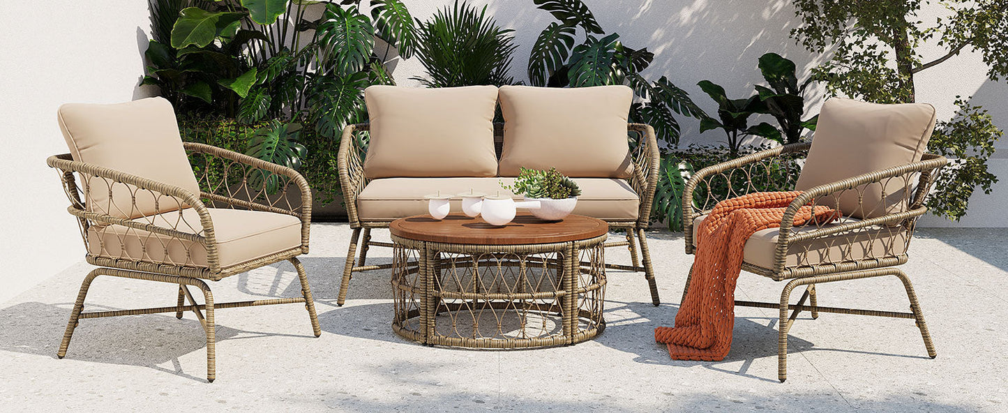 Bohemia-Inspired 4-Person Outdoor Seating Group With Removable Cushions