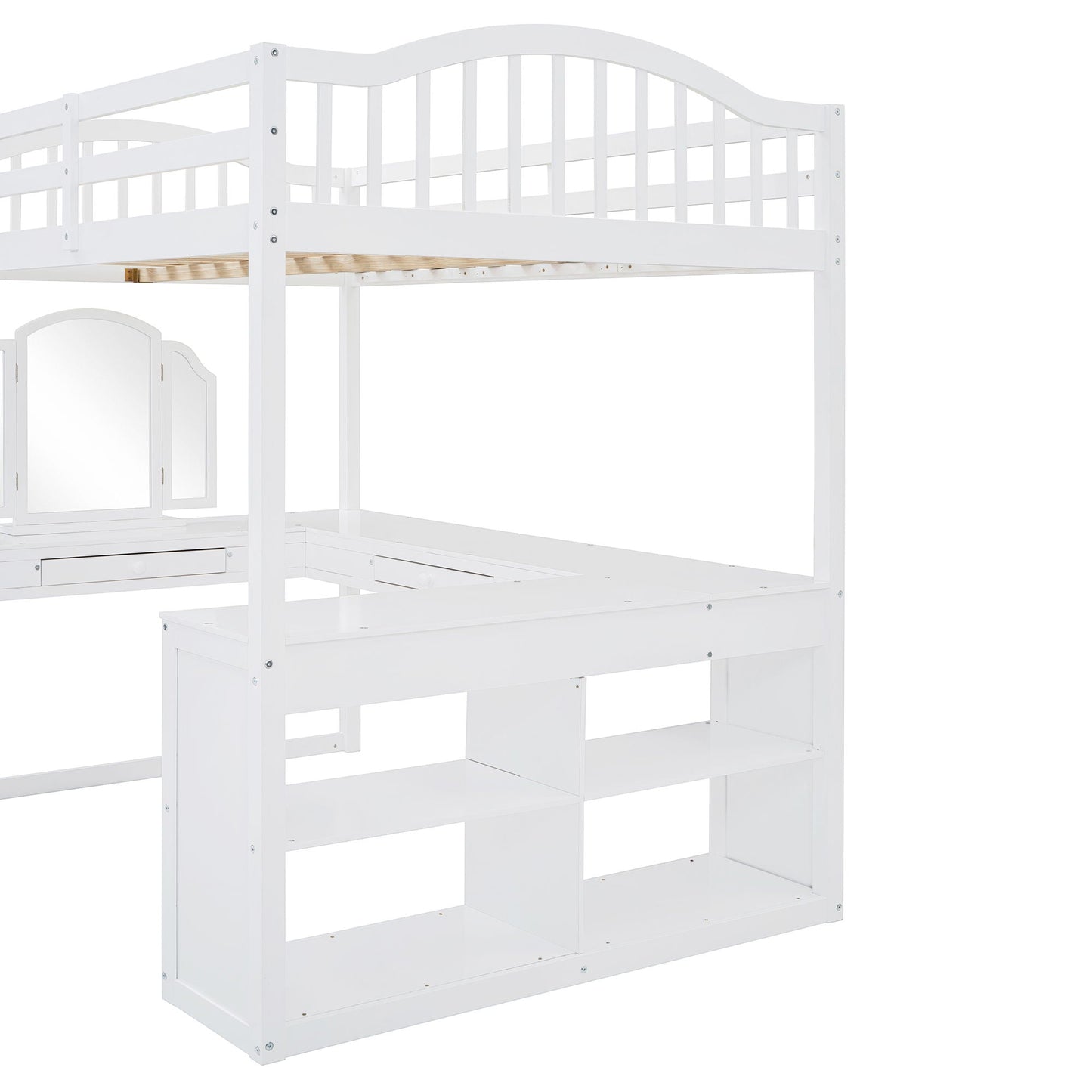 Loft Bed With Drawers, Cabinet, Shelves With Desk