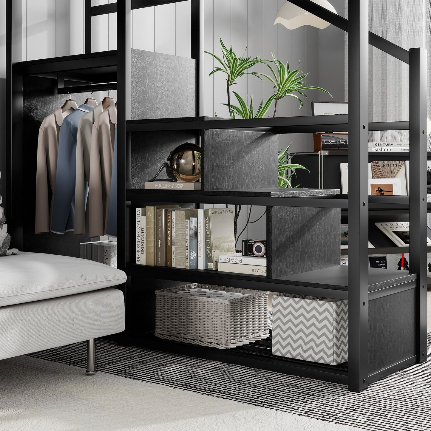 Loft Bed With Storage Shelves, Wardrobe