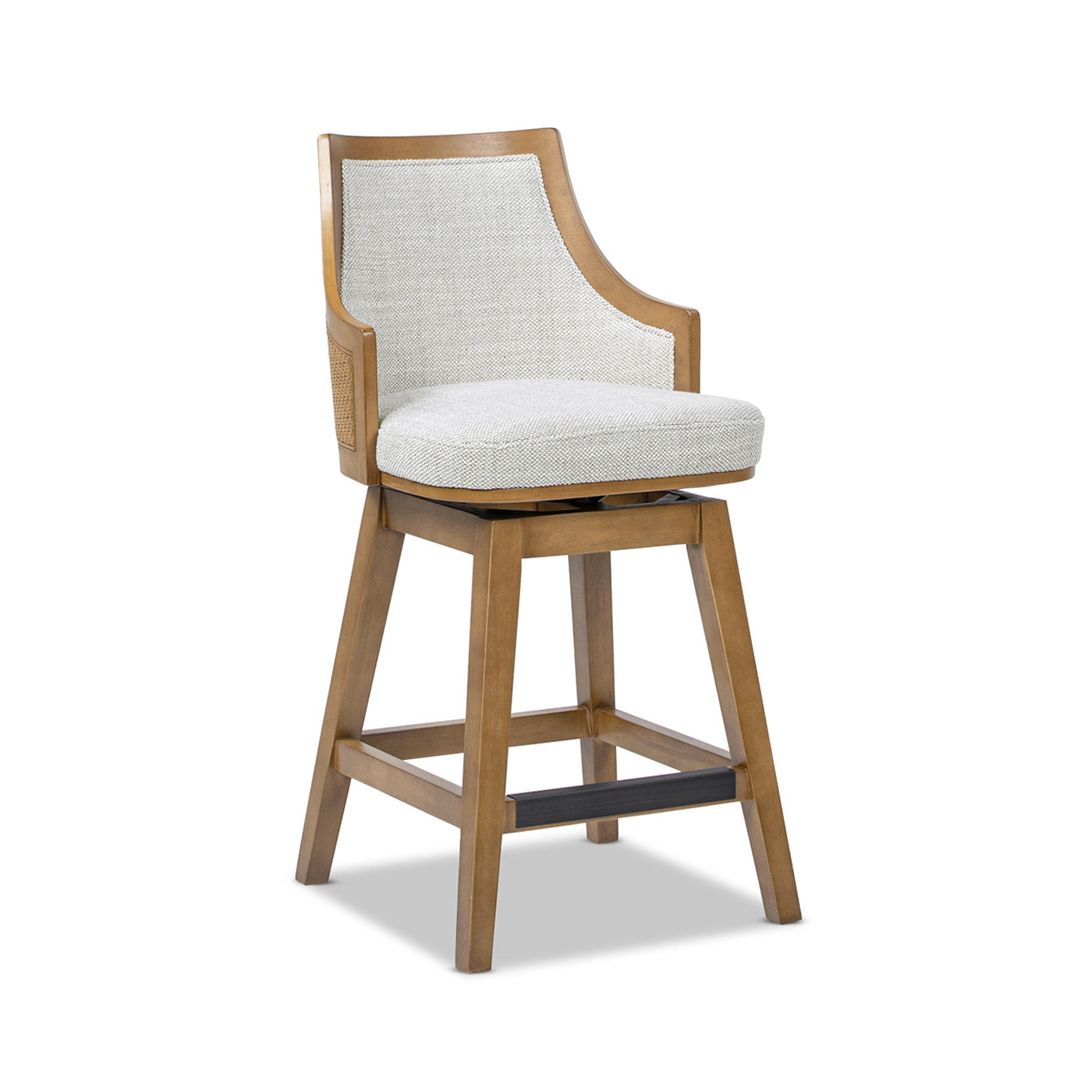 Bahama 26" Cane Rattan High-Back Swivel Counter Stool with Recessed Arms