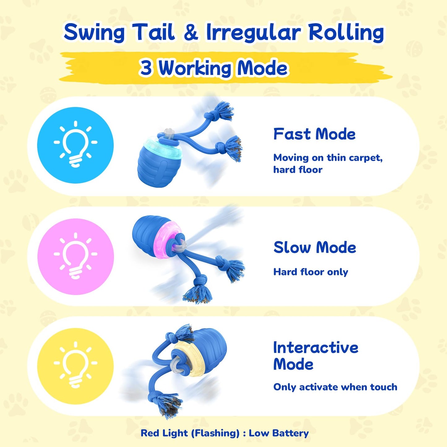 Interactive Dog Toys, Automatic Rolling Dogs Toy With Rope For Medium Large Dogs, Touch Activated Moving Dog Ball For Boredom