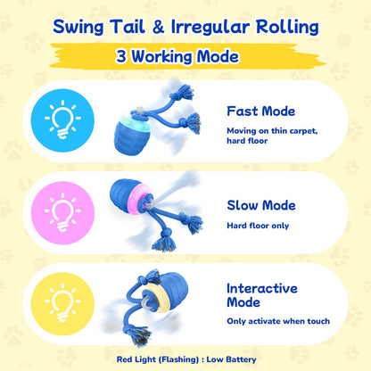 Interactive Dog Toys, Automatic Rolling Dogs Toy With Rope For Medium Large Dogs, Touch Activated Moving Dog Ball For Boredom