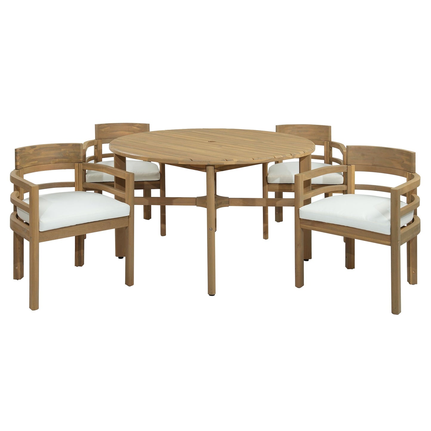 5 Piece Round Patio Table & Cushioned Armrest Chairs, Outdoor Dining Set With Umbrella Hole