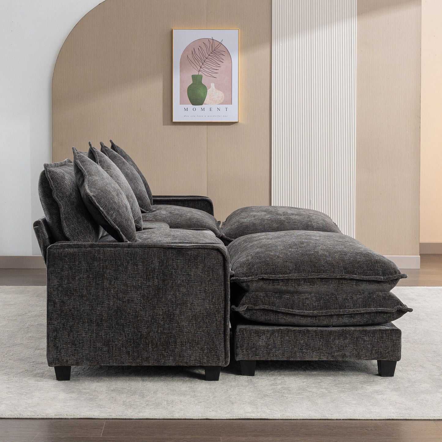 Modern Sectional Sofa With Removable Ottomans, USB Ports