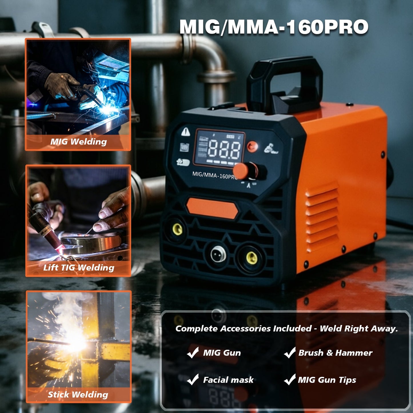 Dual Voltage 4-in-1 Welding Machine MMA/MIG-160 Pro