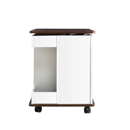 Adjustable End Table With Wheels, 360°Rotating Top And Storage Space
