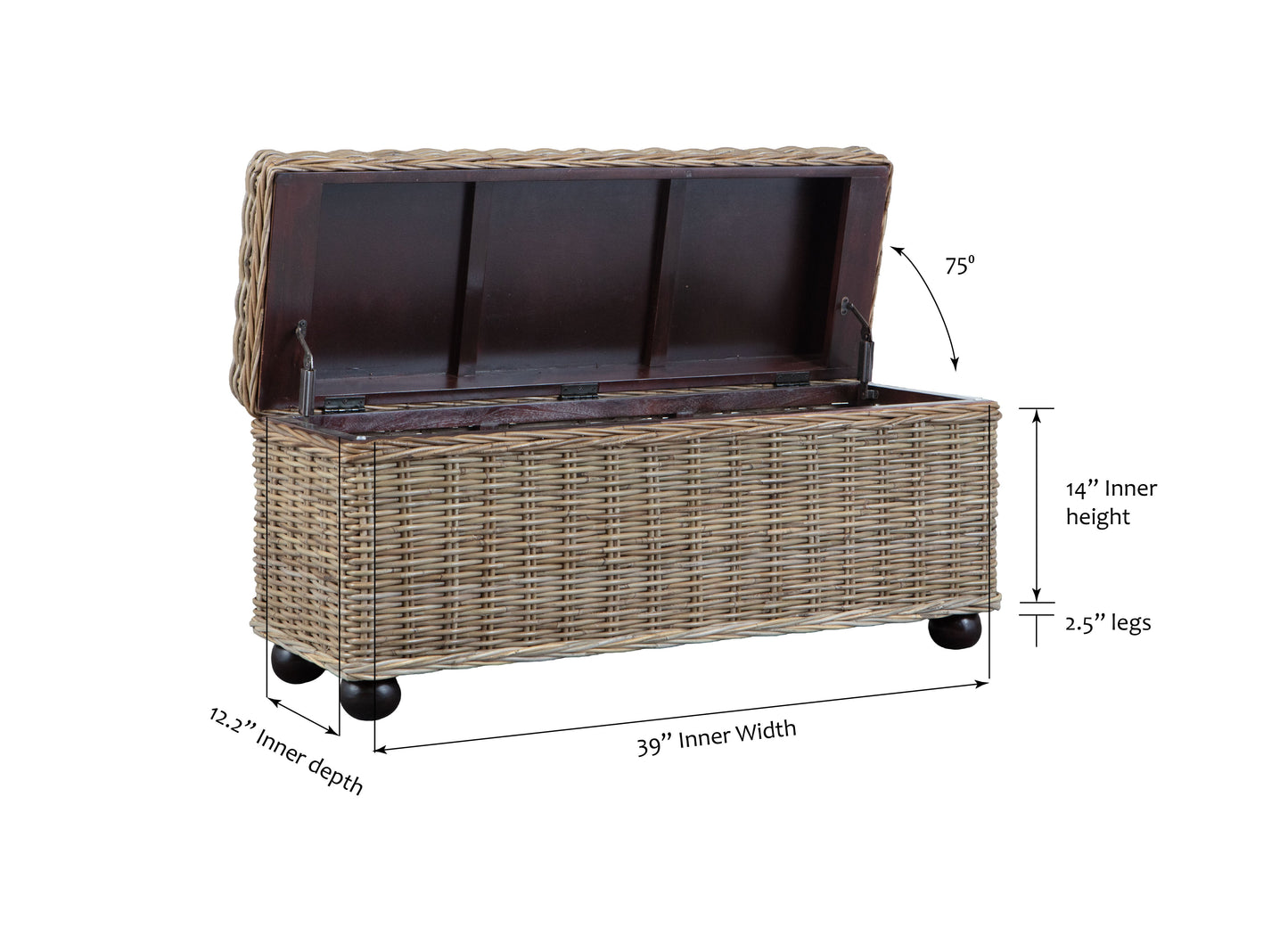 42" Kubu Rattan & Mahogany Lift-Top Storage Trunk