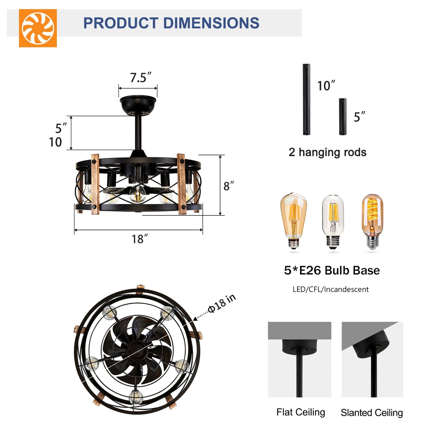 20'' Cage Ceiling Fan With Remote Control