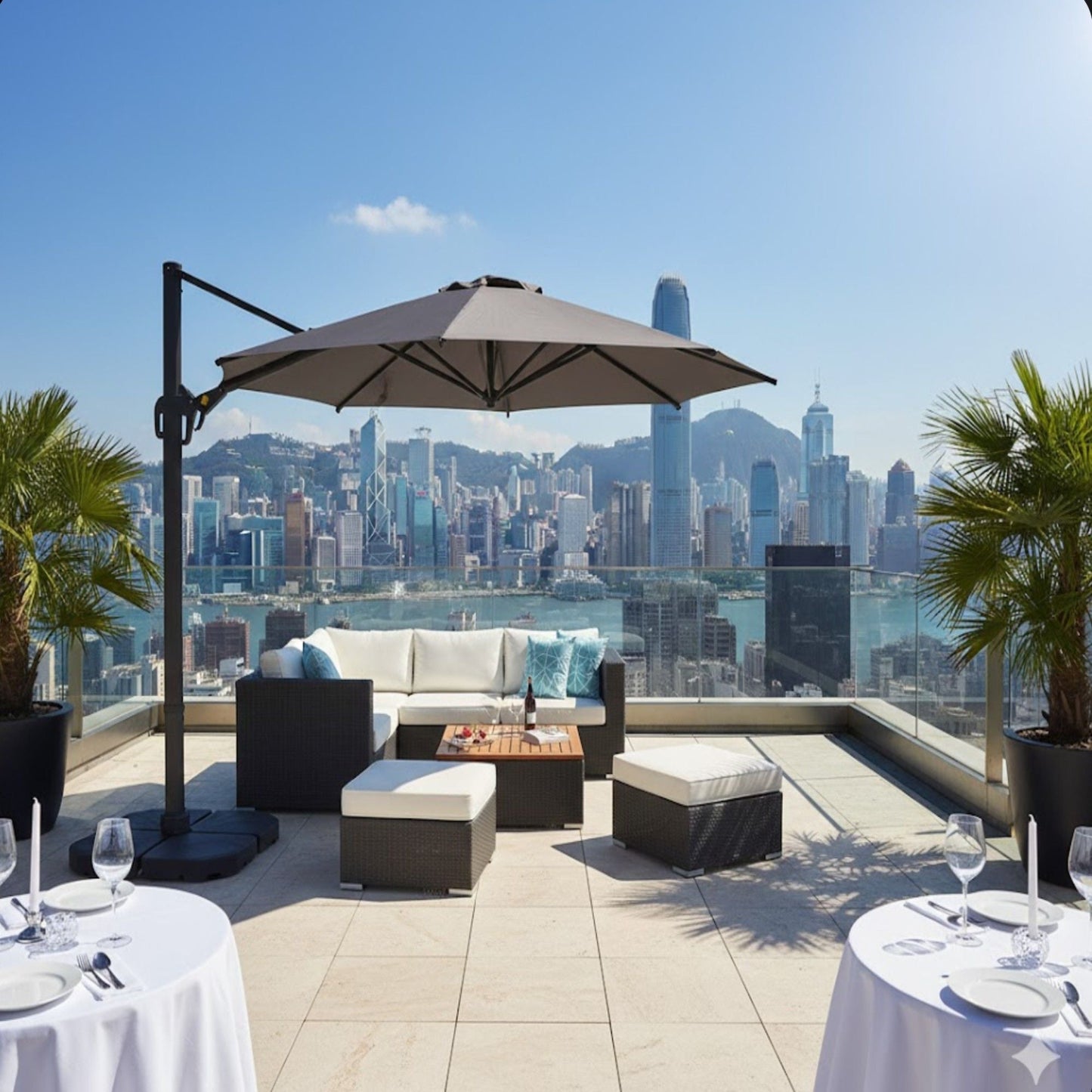 Round Cantilever Patio Umbrella With 360 Rotation & Infinite Tilt Adjustment