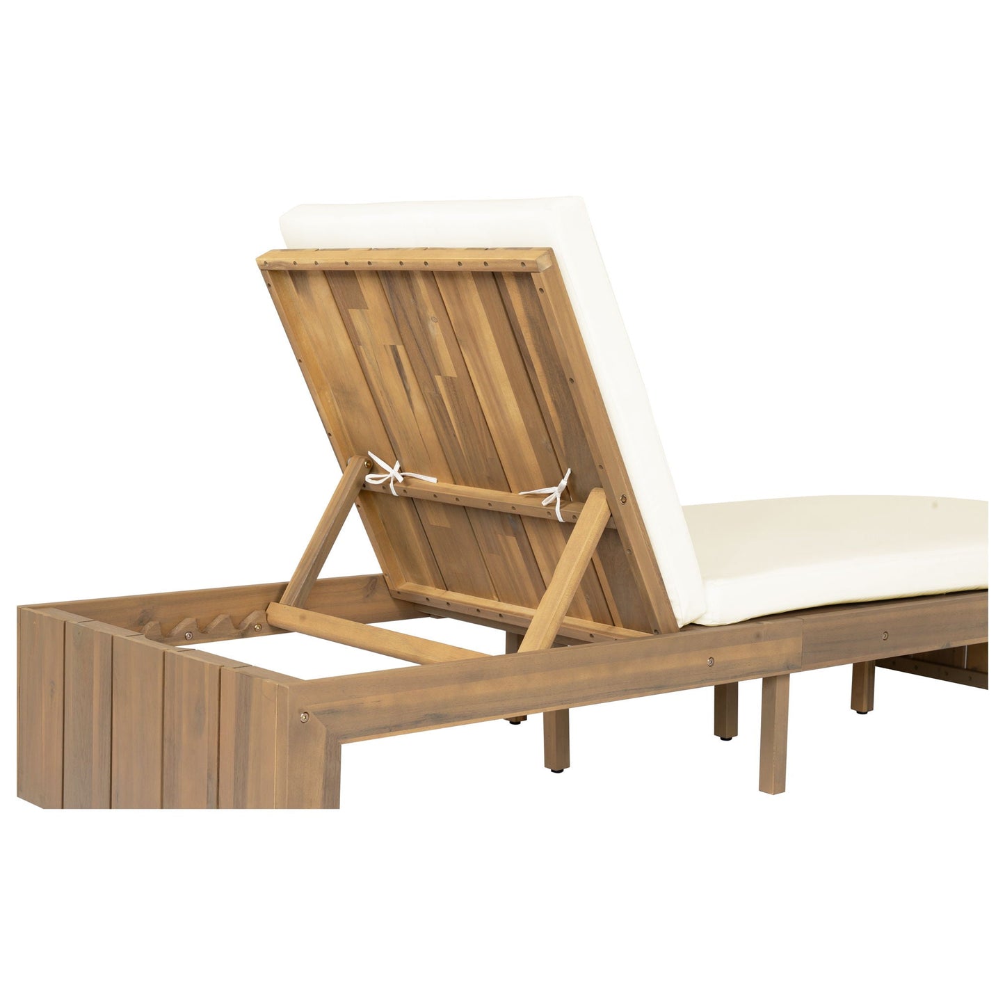 Adjustable Outdoor Chaise Lounge Patio Recliner - Beige / Light Teak
