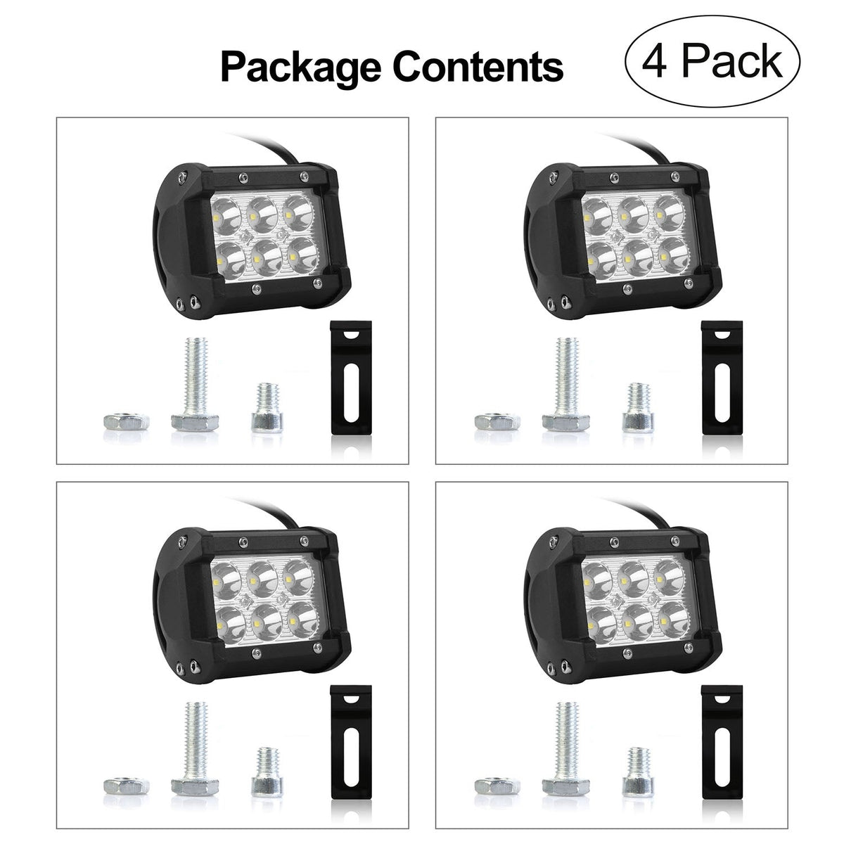 4 PCS 4Ó 18W Dual Row LED Waterproof Spot Light Pod Cube Light