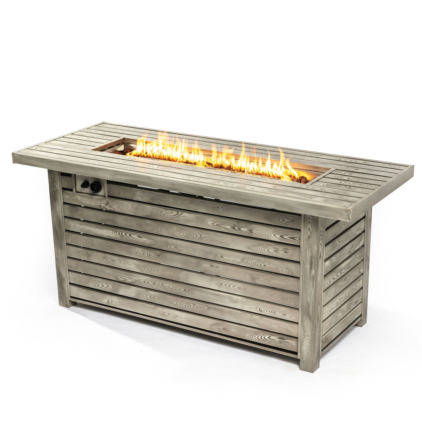 Propane Gas Fire Pit Table, 50000 Btu, Rectangular For Outside - Light Beige