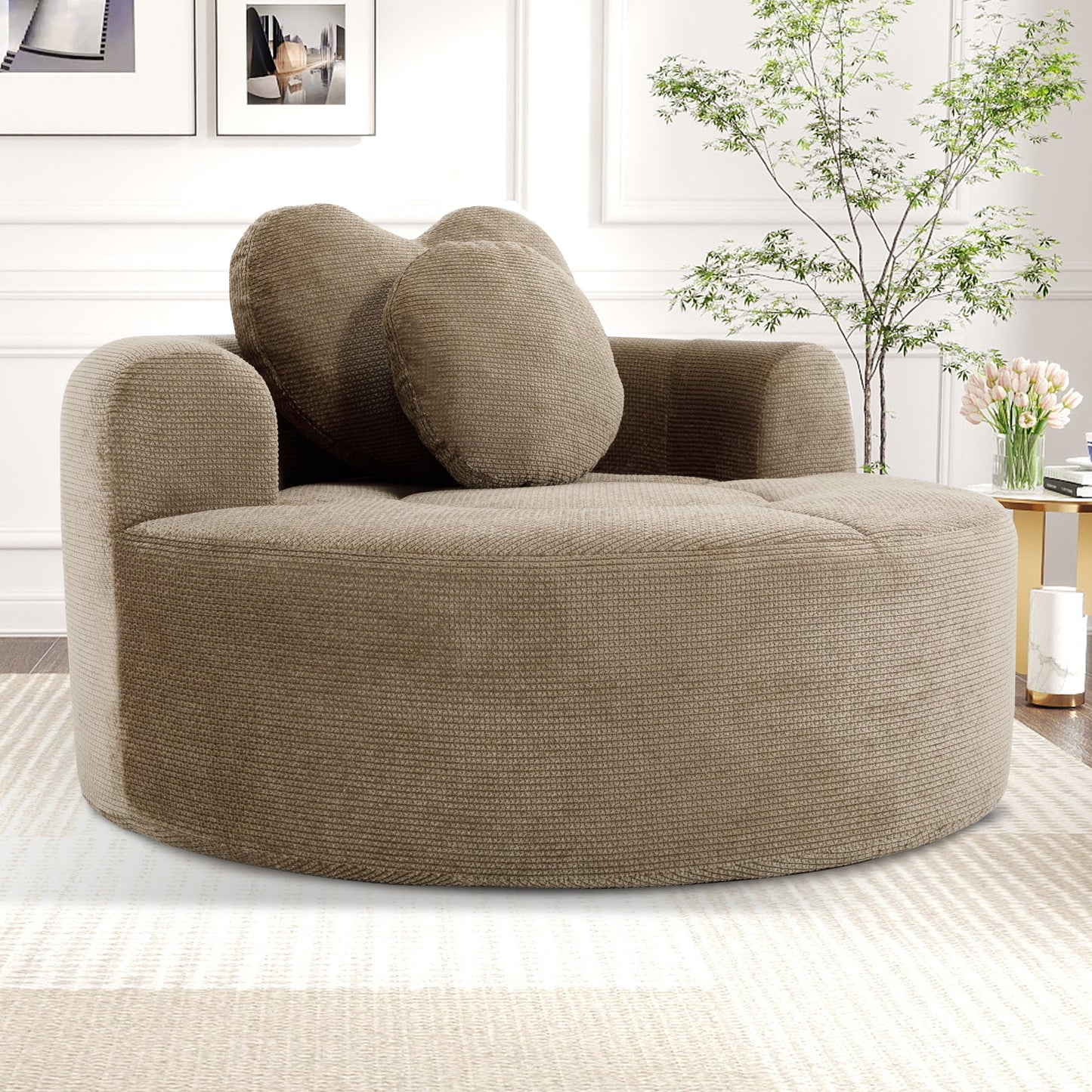 Round Sofa Bed with Memory Foam Sectional Couch for Living Room