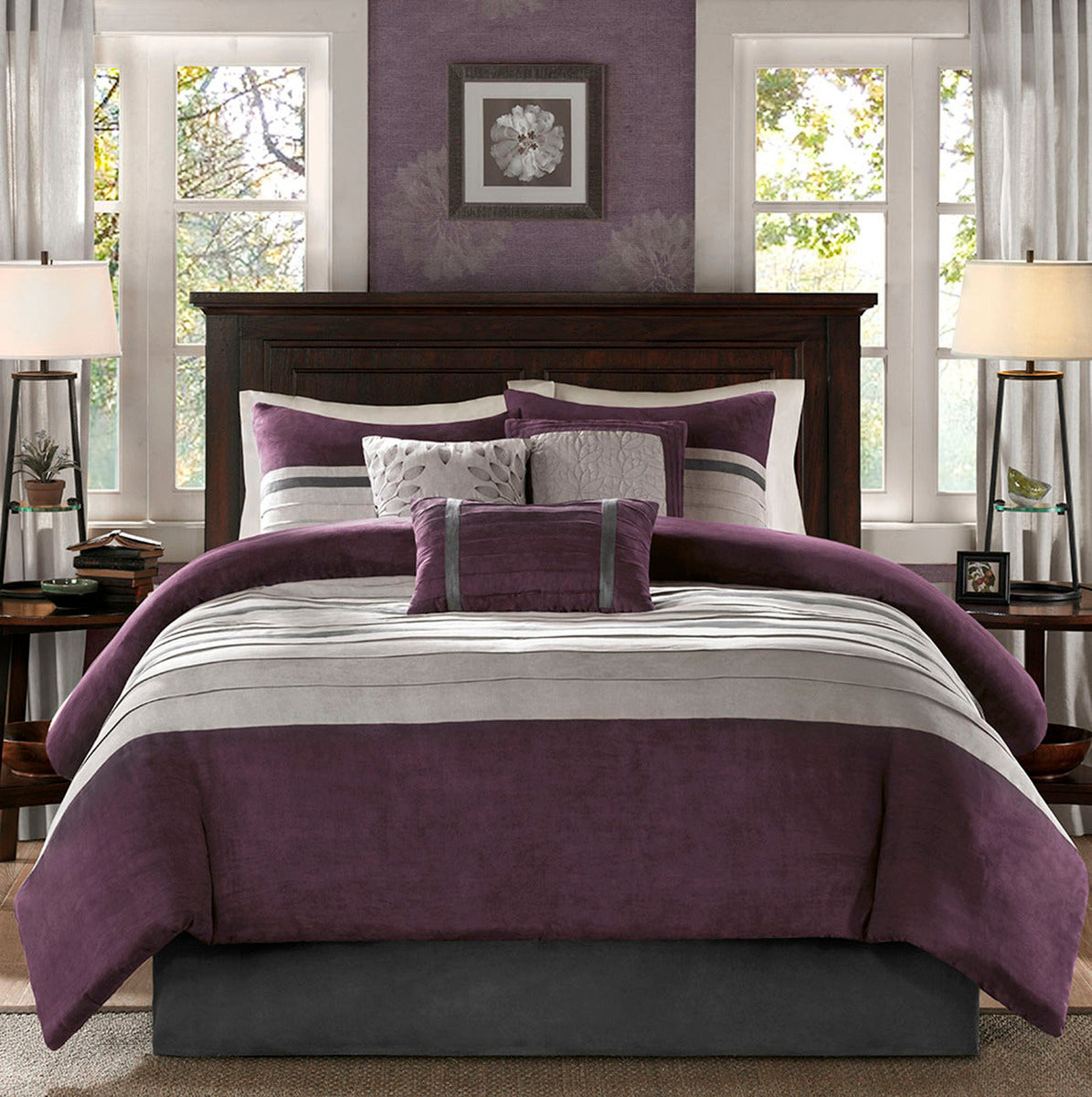 7 Piece Faux Suede Comforter Set Purple Queen