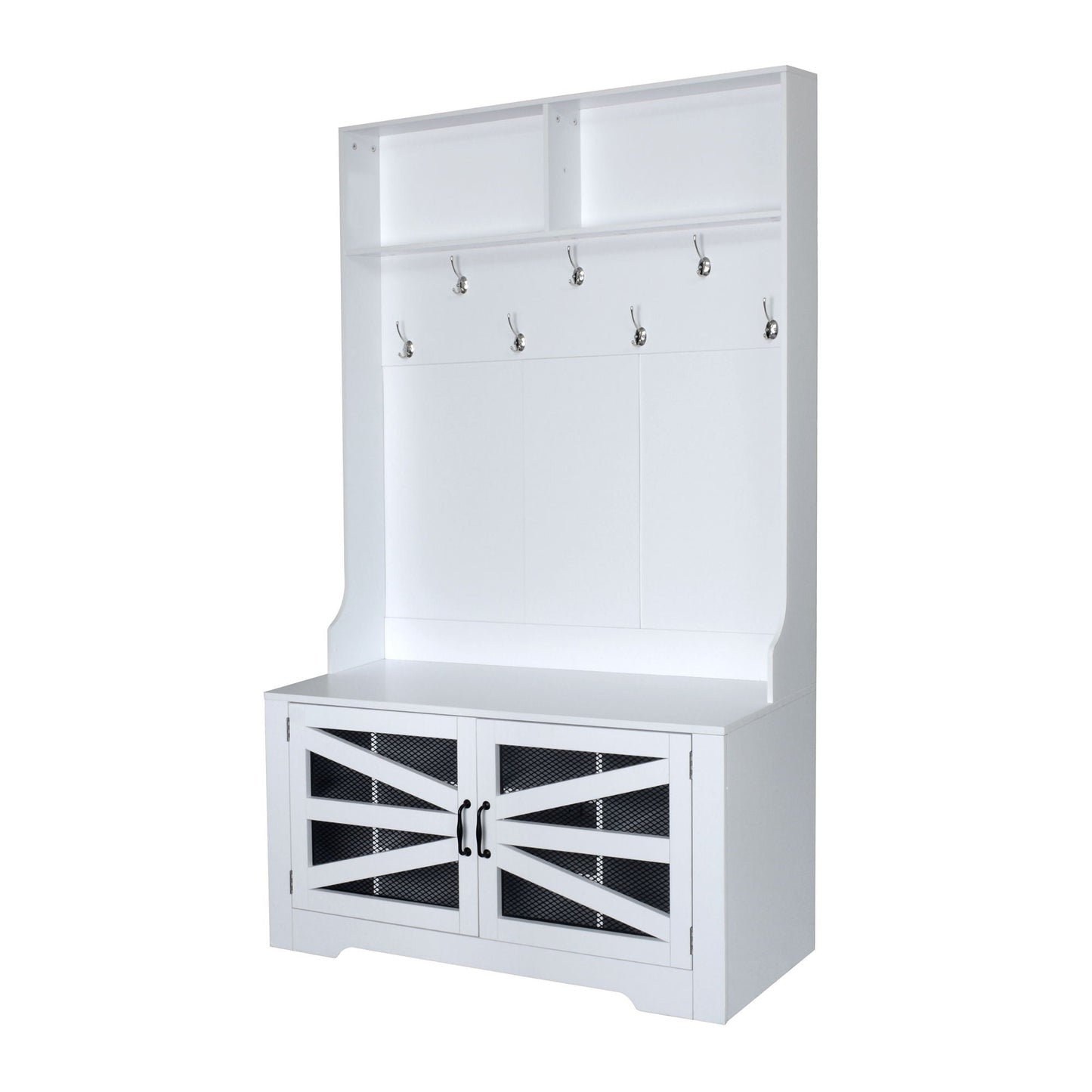 Entryway Bench With Coat Rack, 3 In 1 Design And Adjustable Shelves