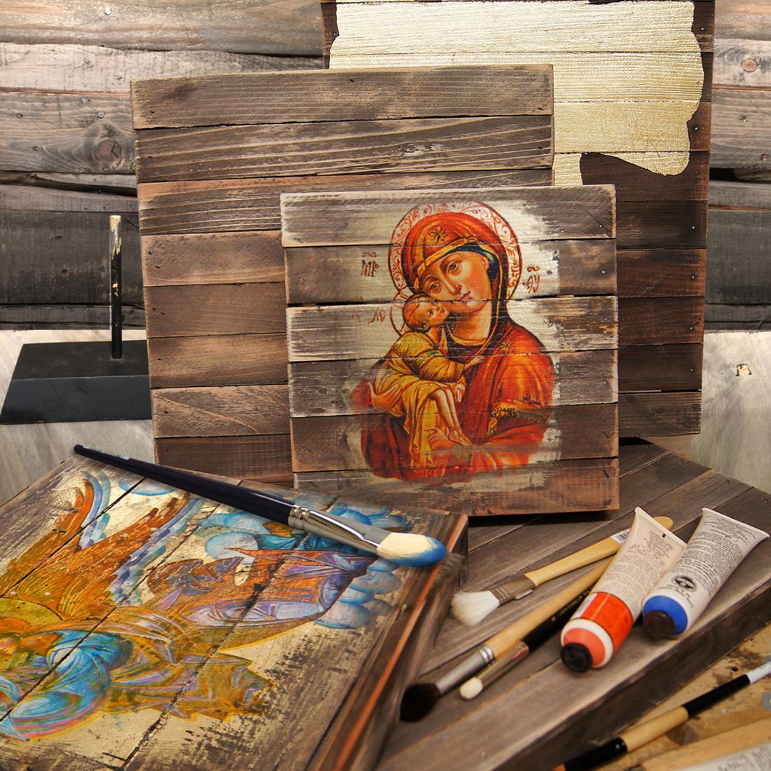 The Holy Face Wooden Gold Plated Religious Orthodox Sacred Icon - Inspirational Icon Decor - 85018