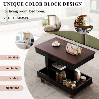 Adjustable End Table With Wheels, 360°Rotating Top And Storage Space