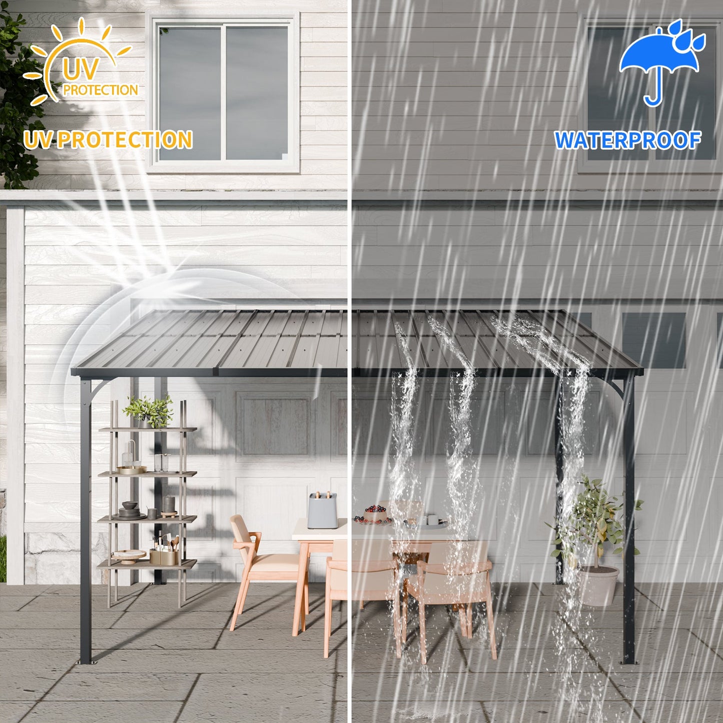 Outdoor Pergola 12' x 8' Galvanized Steel Lean-to Wall-Mounted
