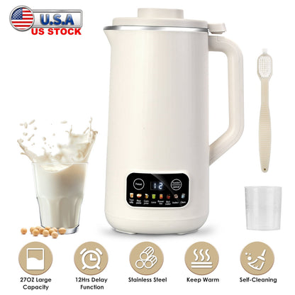 27OZ Nut Milk Maker with 12Hours Delay Function Self-Cleaning Keep Warm Automatic Soy Milk Maker Machine for Homemade Soya Milk Rice Paste Juice Corn