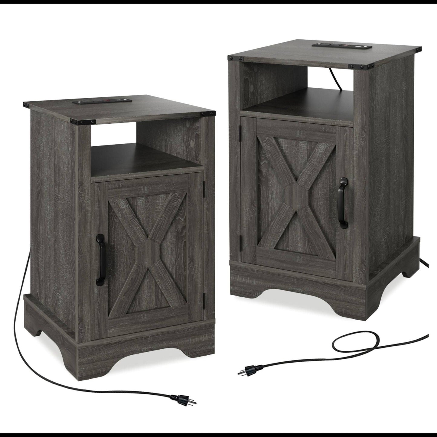 Farmhouse Nightstand, Charging Station & Storage