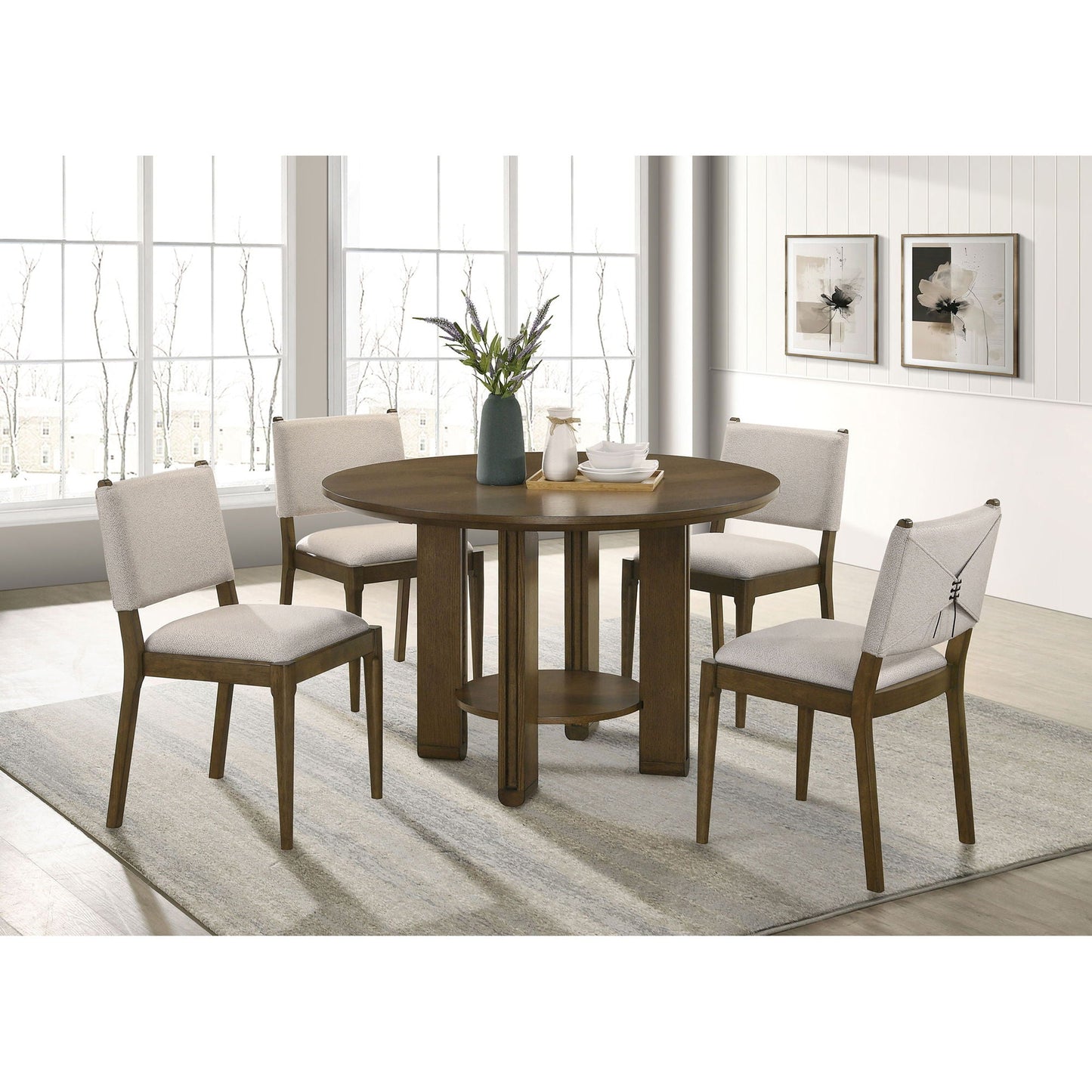 Crispin - Round Dining Table With Shelf - Brown