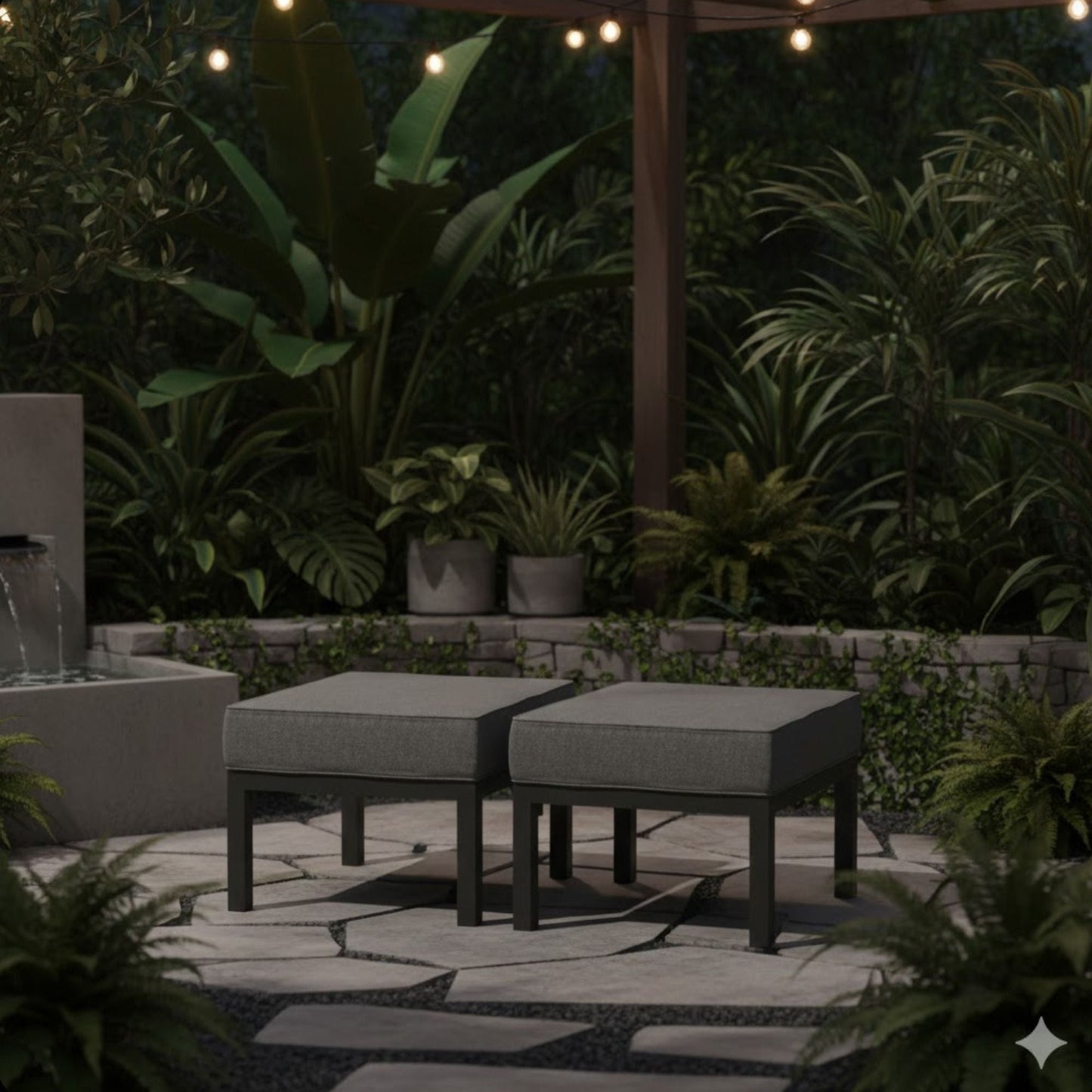 Patio Ottomans With Cushions, All-Weather Footrests (Set of 2)