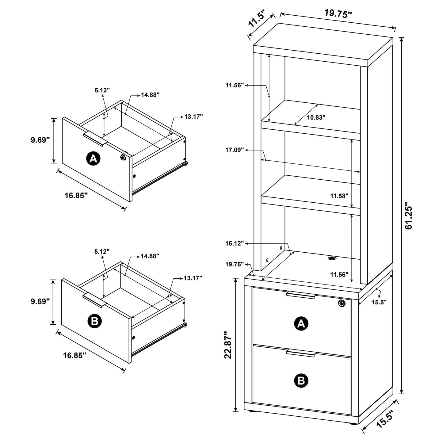 Geary - 3 Piece Wall Unit Bookcase Set With USB Storage